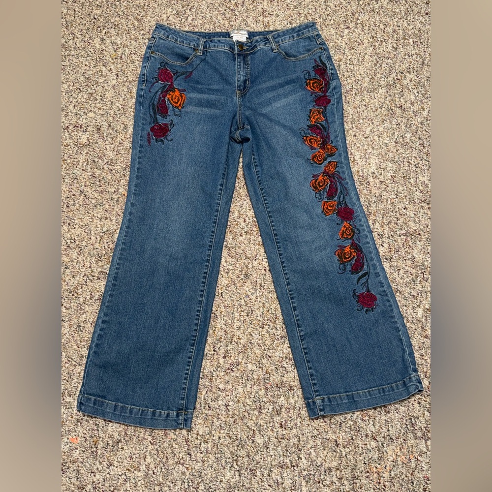 vintage‎ Women's 16W size 16 jeans midnight velvet blue jeans floral embroidered